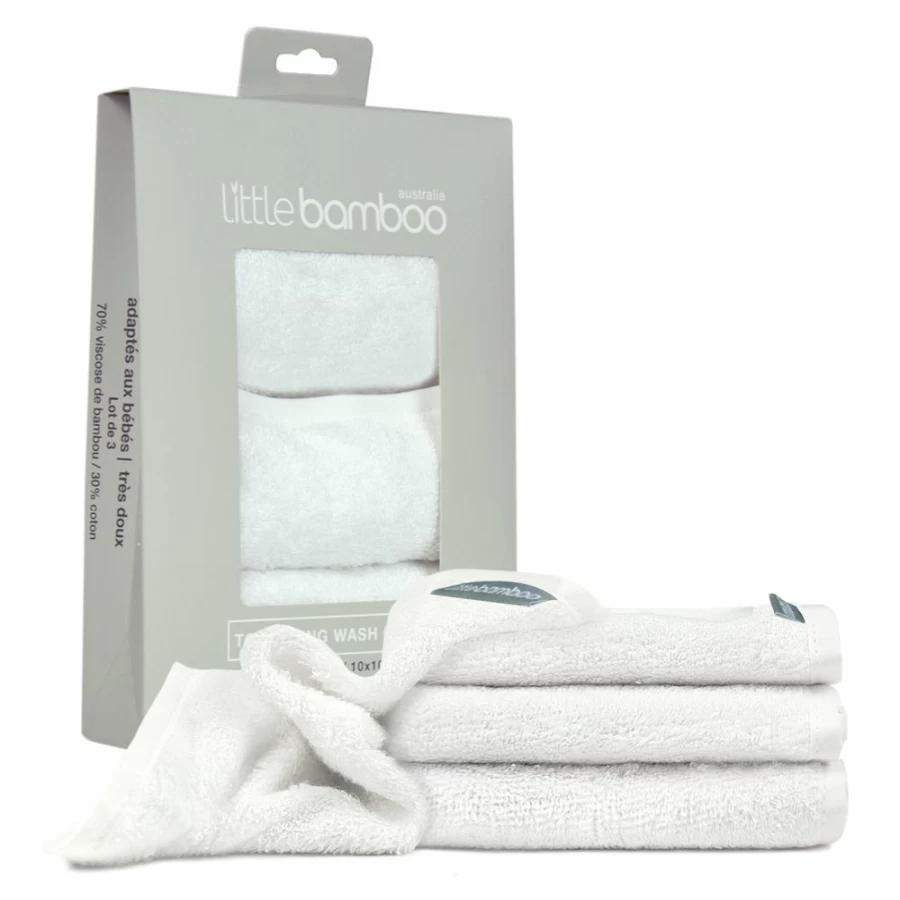 Hot Little Bamboo Towelling Washers 3Pk Natural