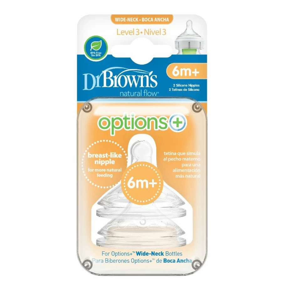 Clearance Dr Browns Wide Neck Level 3 Silicone Teat 2Pk (6Mths+)