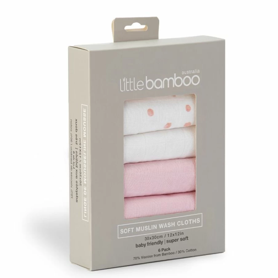 New Little Bamboo Muslin Wash Cloths 6Pk Dusty Pink