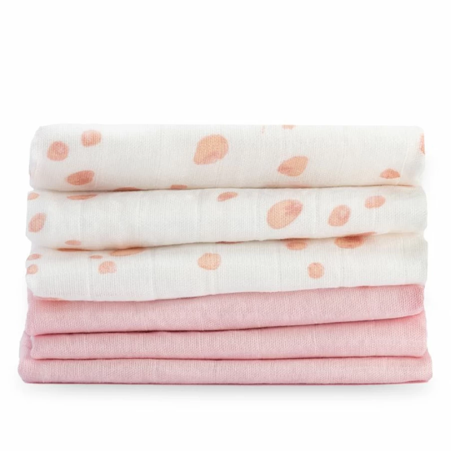 New Little Bamboo Muslin Wash Cloths 6Pk Dusty Pink