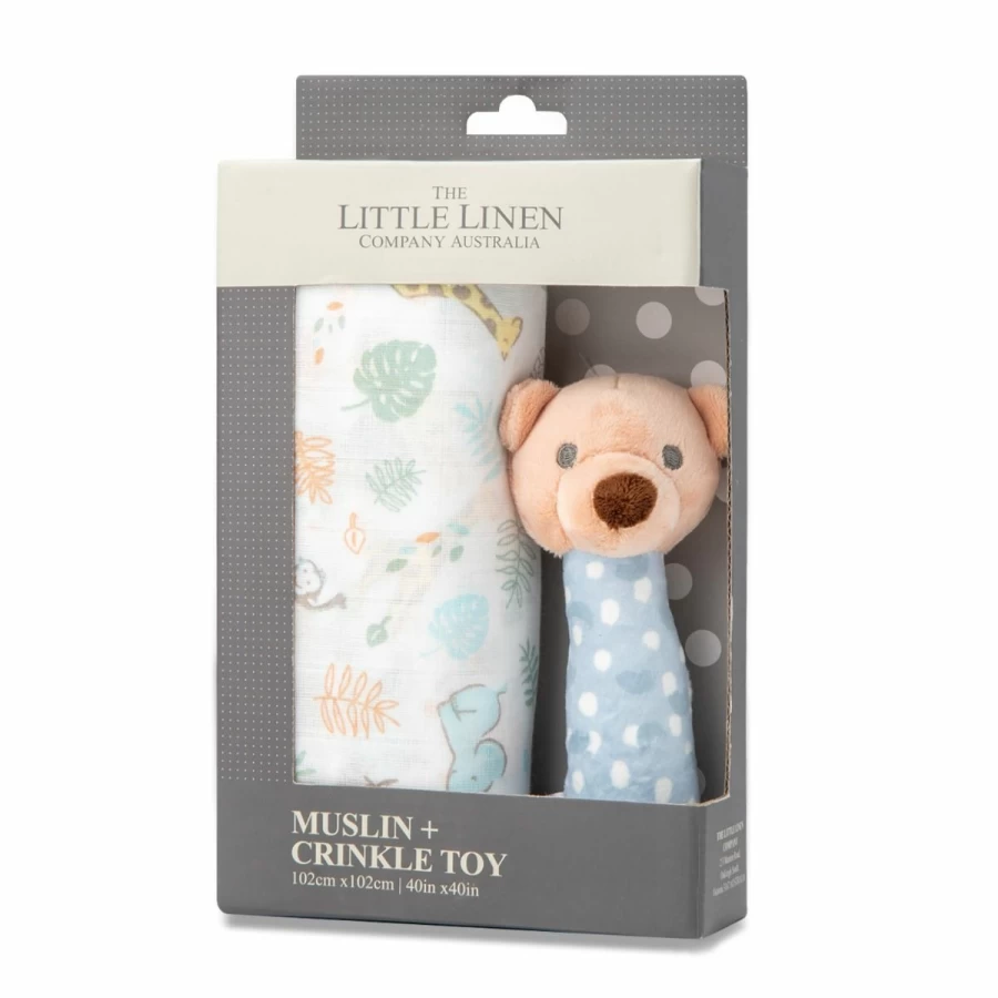 New Little Linen Muslin Wrap & Crinkle Toy