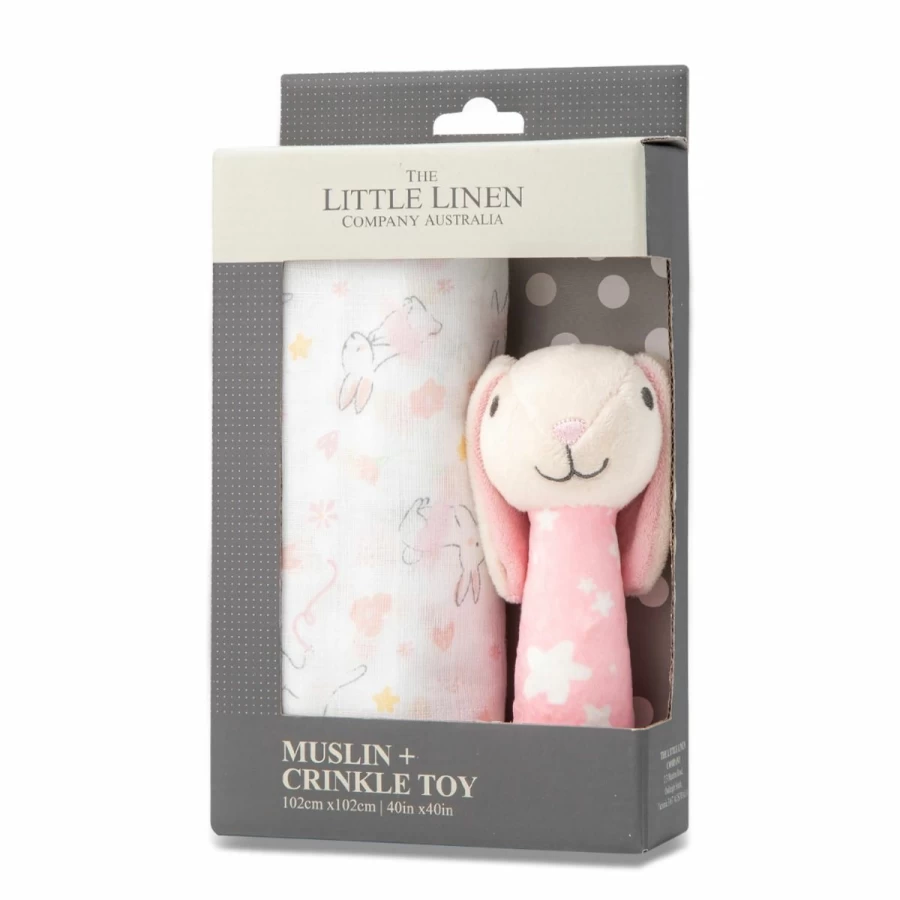 New Little Linen Muslin Wrap & Crinkle Toy