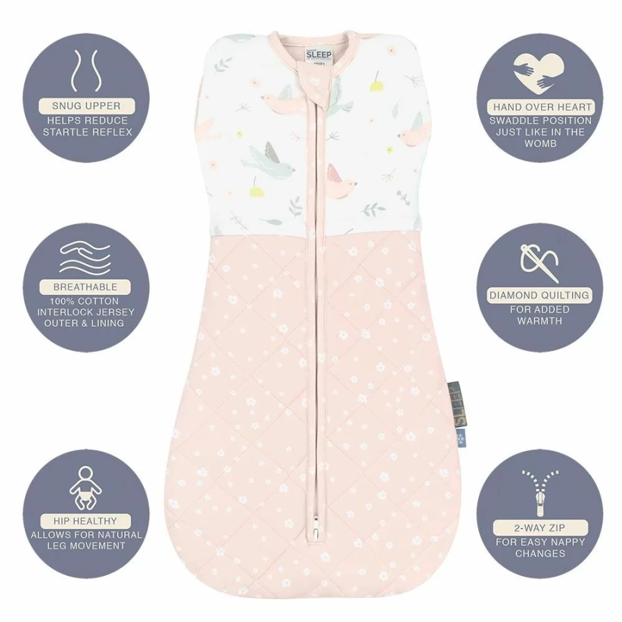 Online Living Textiles Smart Sleep Zip Up Swaddle 2.5 Tog Ava Birds