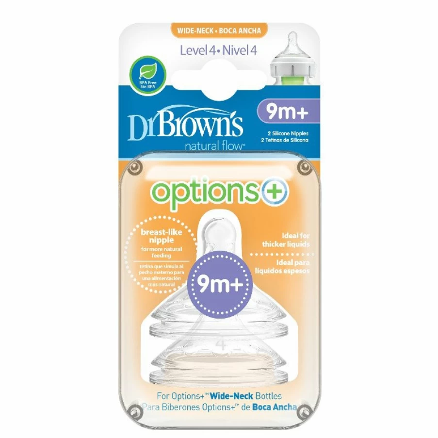 Clearance Dr Browns Wide Neck Level 4 Silicone Teat 2Pk (9Mths+)