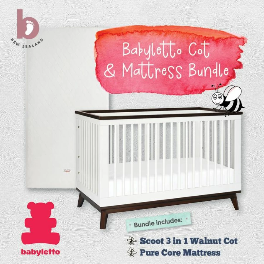 Clearance Babyletto Scoot 3 In 1 Walnut Cot & Pure Core Mattress Bundle