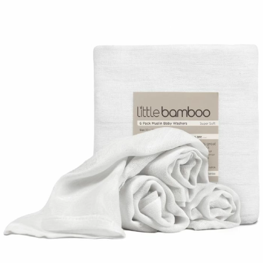 Hot Little Bamboo Muslin Wash Cloths 6Pk Natural