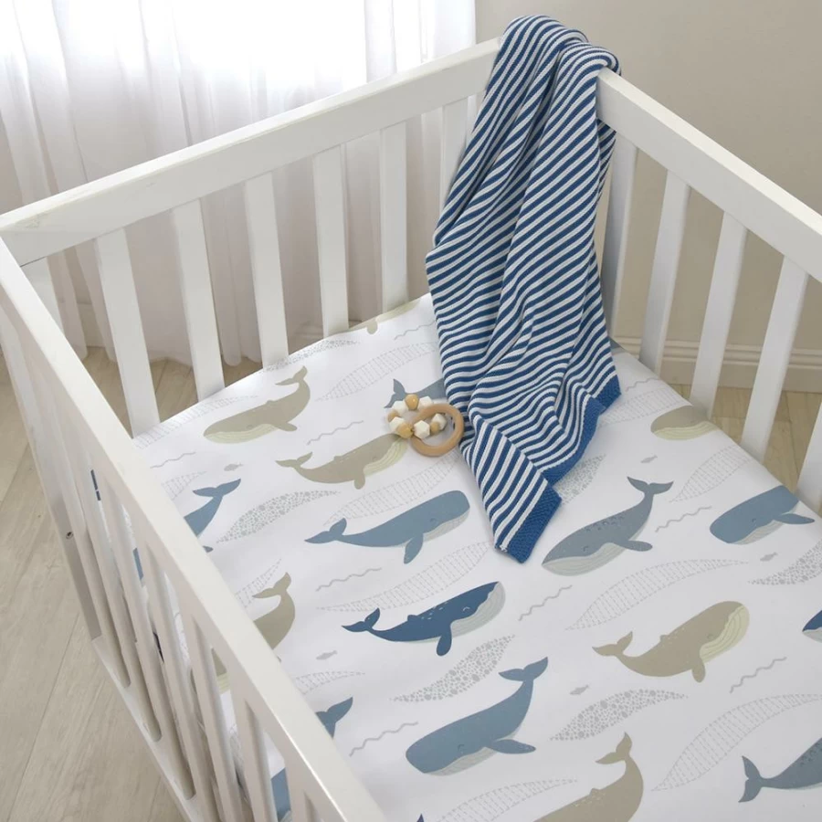 New Lolli Living Cot Fitted Sheet Oceania Whales