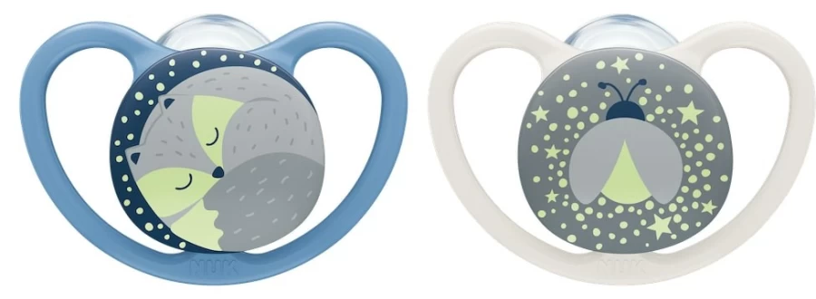 Online Space Night Silicone Soothers 0-6Mths 2Pk