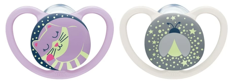 Online Space Night Silicone Soothers 0-6Mths 2Pk