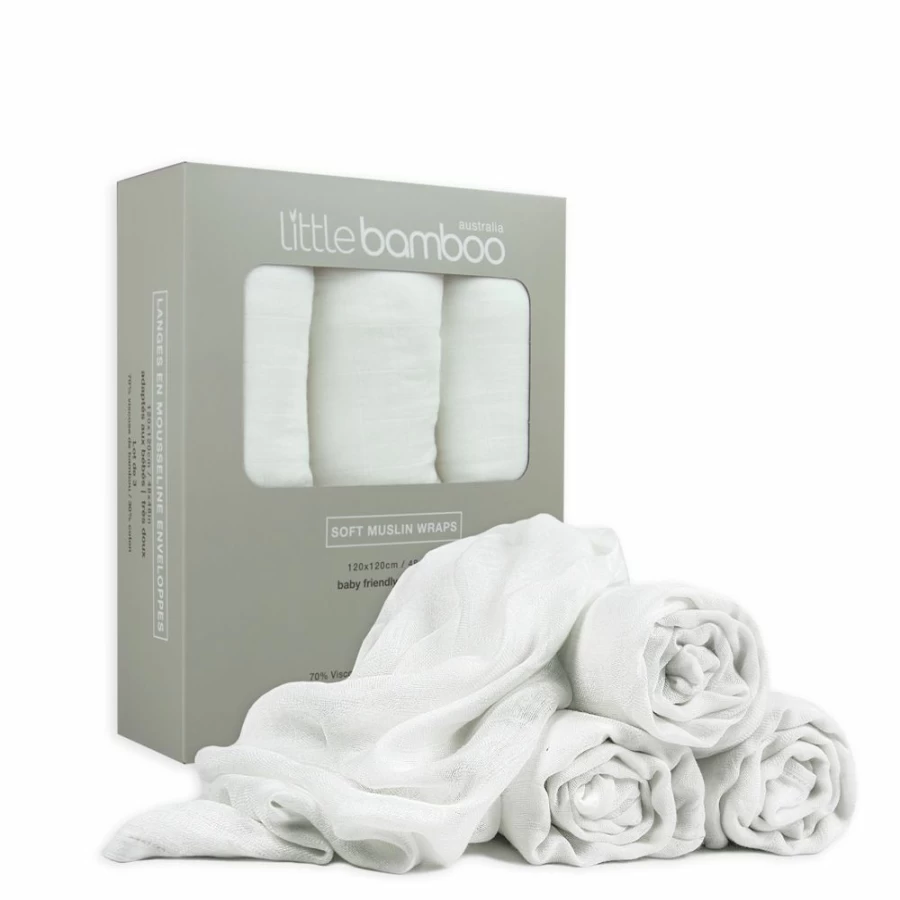 Wholesale Little Bamboo Muslin Wraps 3Pk White