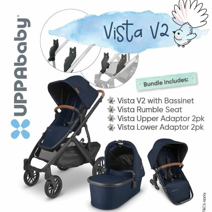 Wholesale Uppababy Vista With Bassinet V2 + Rumbleseat & Upper + Lower Adaptors Bundle
