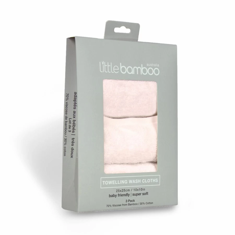 Clearance Little Bamboo Towelling Washers 3Pk Dusty Pink