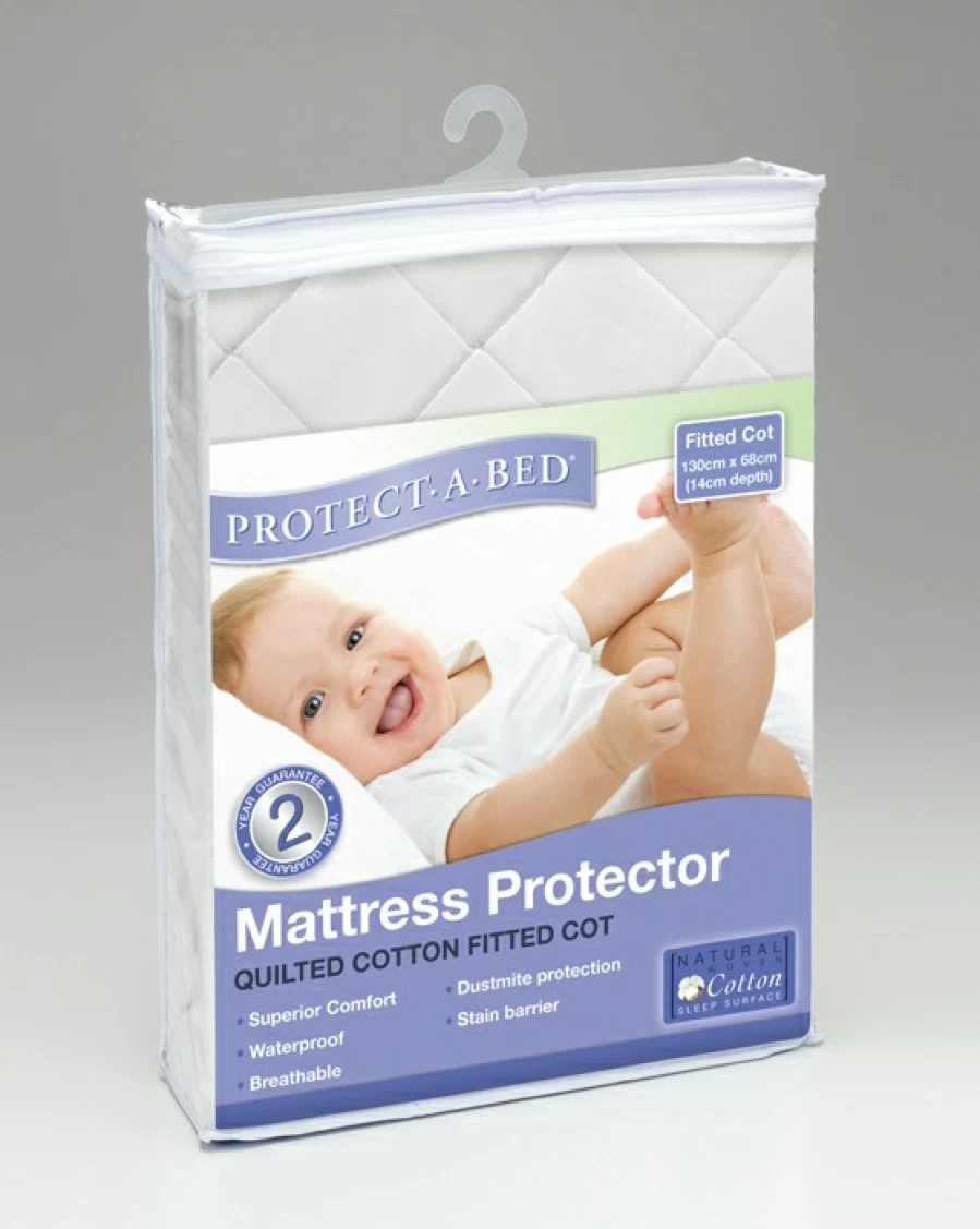 Clearance Protect-A-Bed Cotton Quilted Fitted Cot Mattress Protector 130 X 68Cm, White