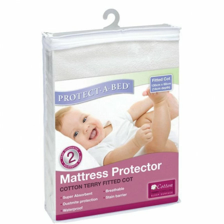 Clearance Protect-A-Bed Cotton Terry Protector Fitted Cot 130 X 68Cm, White