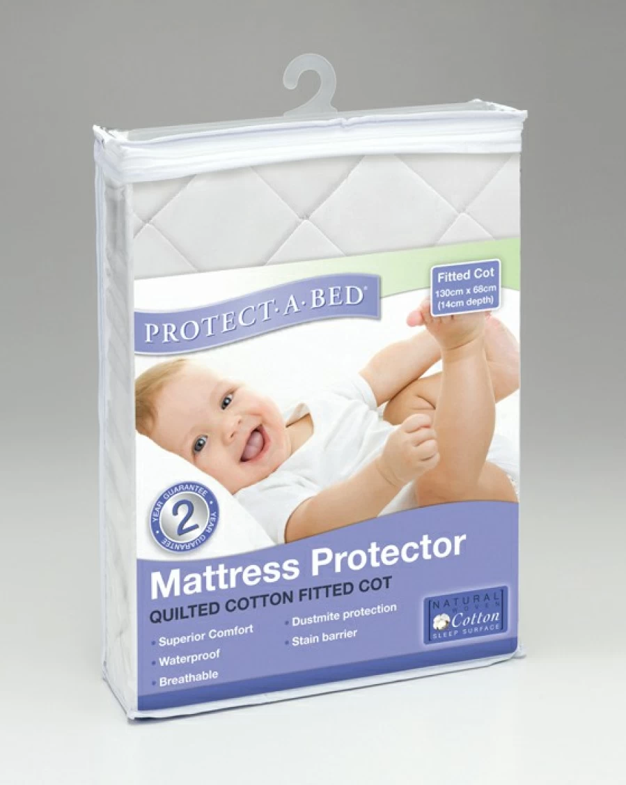 New Protect-A-Bed Cotton Quilted Universal Cot Mattress Protector 130 X 76Cm, White