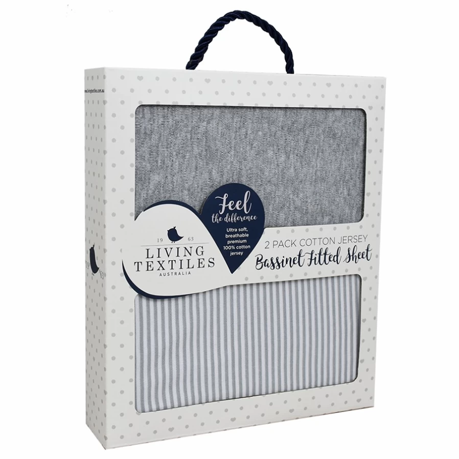 Online Living Textiles Jersey Bassinet Fitted Sheet 2Pk Grey