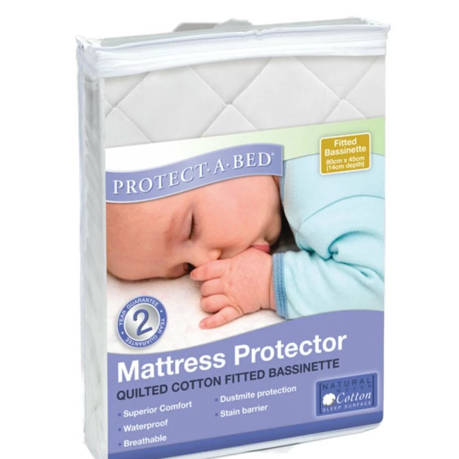Hot Protect-A-Bed Cotton Quilted Fitted Bassinette 45 X 80, White