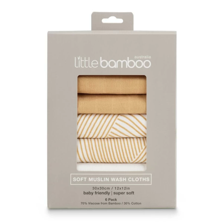 Wholesale Little Bamboo Muslin Wash Cloths 6Pk Marigold