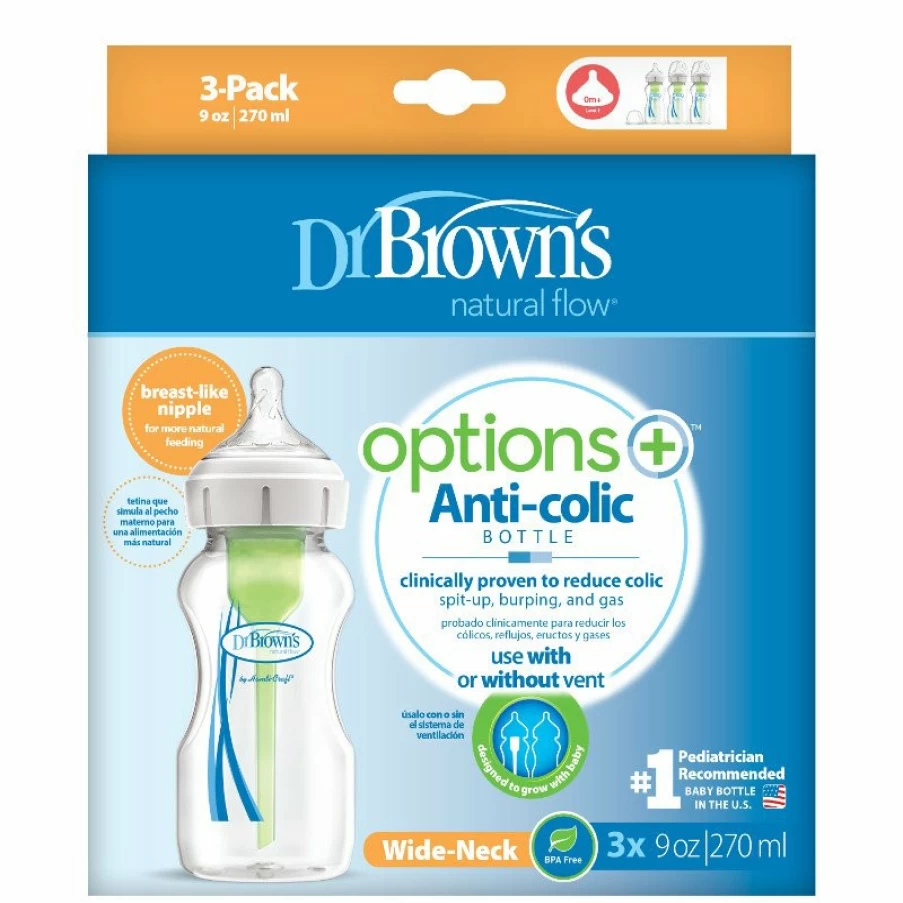 Hot Dr Browns 270Ml Wide Neck Feeding Bottle With Level 1 Teat 3Pk