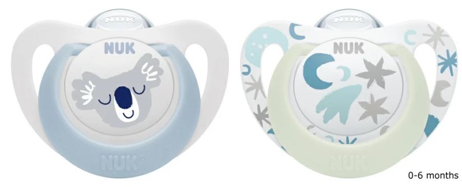 Clearance Nuk Star Day & Night Silicone Soothers 0-6Mths 2Pk