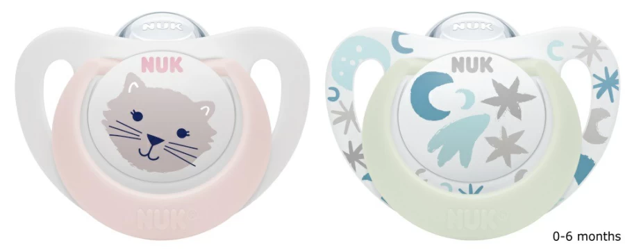 Clearance Nuk Star Day & Night Silicone Soothers 0-6Mths 2Pk
