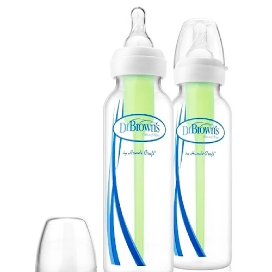 New Dr Browns 250Ml Narrow Neck Feeding Bottle With Level 1 Teat 2Pk