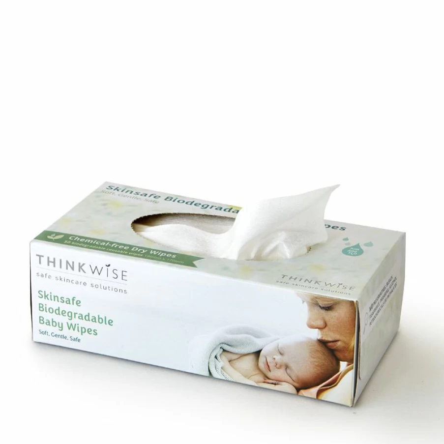 Clearance Thinkwise Skinsafe Dry Biodegradable Baby Wipes 50Pk