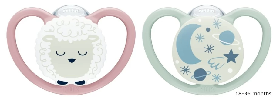 Hot Space Night Silicone Soothers 18-36Mths 2Pk