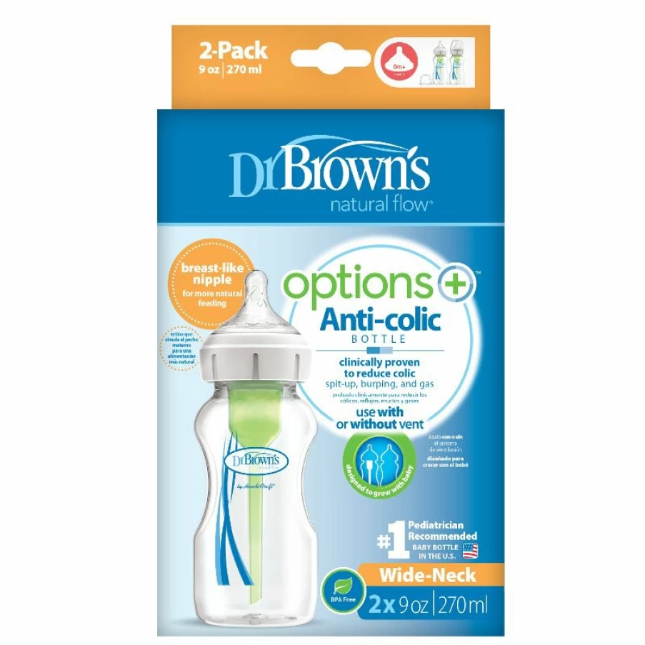 Clearance Dr Browns 270Ml Wide Neck Feeding Bottle With Level 1 Teat 2Pk