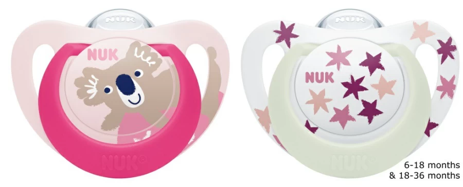 Best Nuk Star Day & Night Silicone Soothers 18-36Mths 2Pk
