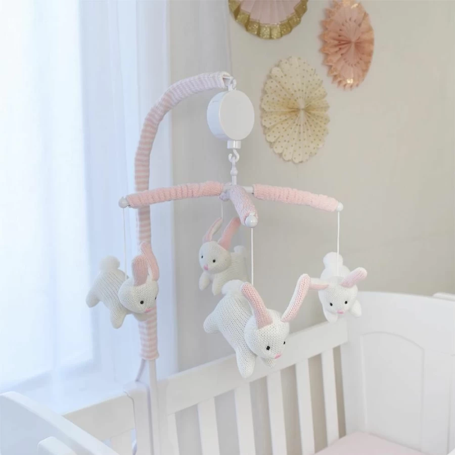 Wholesale Living Textiles Pink Bunny Cot Musical Mobile