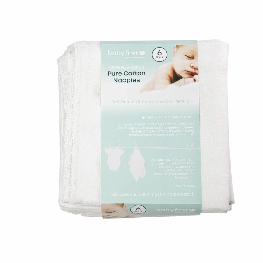 New Baby First Pure Cotton Flannelette Nappies 6 Pack